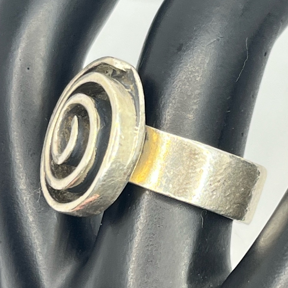 Mexico sterling silver abstract swirl circle wide band ring size 6.75 vintage - Picture 3 of 16